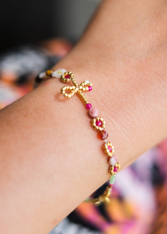 Armbandje met bloemetjes, goud