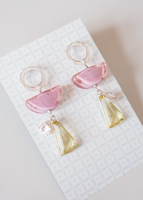 Zilveren oorstekers met Muranoglas en lemon kwarts