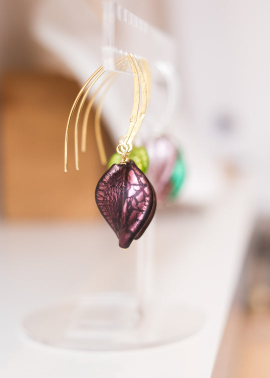 Oorhangers met vintage Muranoglas, paars