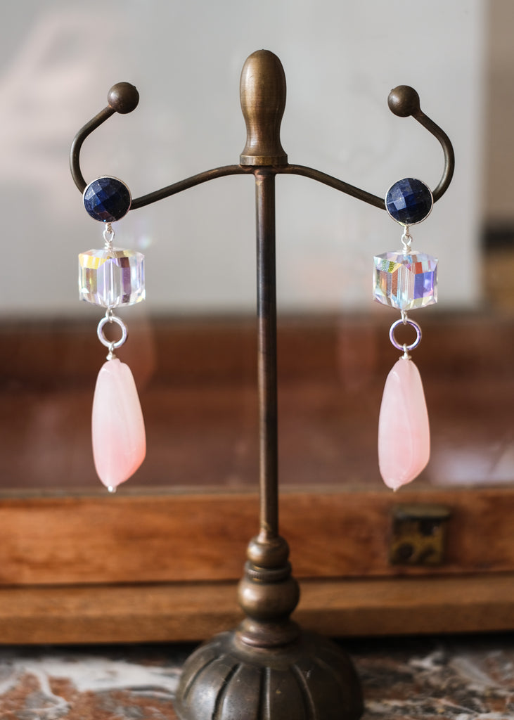 oorstekers met lapis lazuli, vintage swarovski en muranoglas