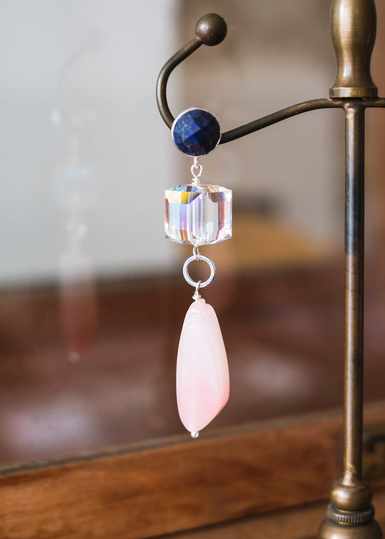 Oorstekers met lapis lazuli, Muranoglas en Swarovski