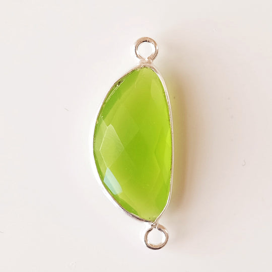 Link halve maan groene kwarts, zilver
