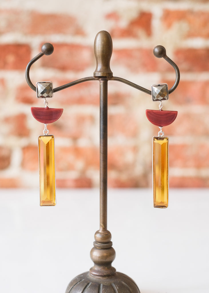 lange oorbellen met pyriet, citrine en muranoglasas